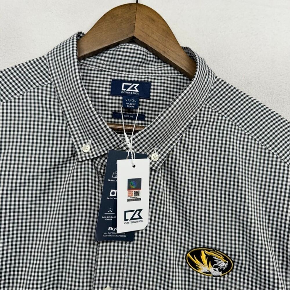Missouri Tigers Shirt Men's Large Tall White Black Gingham Skyline Oxford NEW